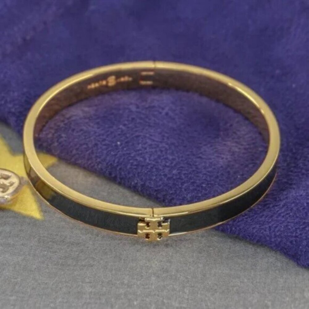 Tory Burch Kira Enamel 7mm Bracelet Bangle in Black (Brand New) Medium - Picture 3 of 8